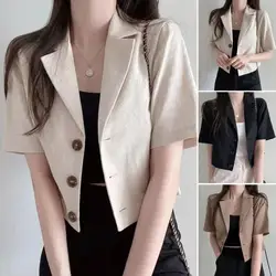 Korean Fashion Cropped Blazers Jacket Women Long Sleeve Office Ladies Streetwear Solid Color Single Button Short Suit Coat New