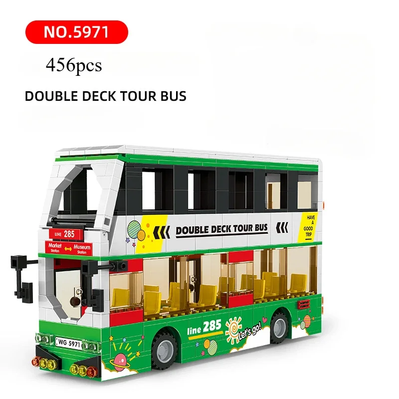 MOC Double Decker Bus wisata Bus blok bangunan partikel kecil DIY mainan anak-anak permainan orang tua-anak