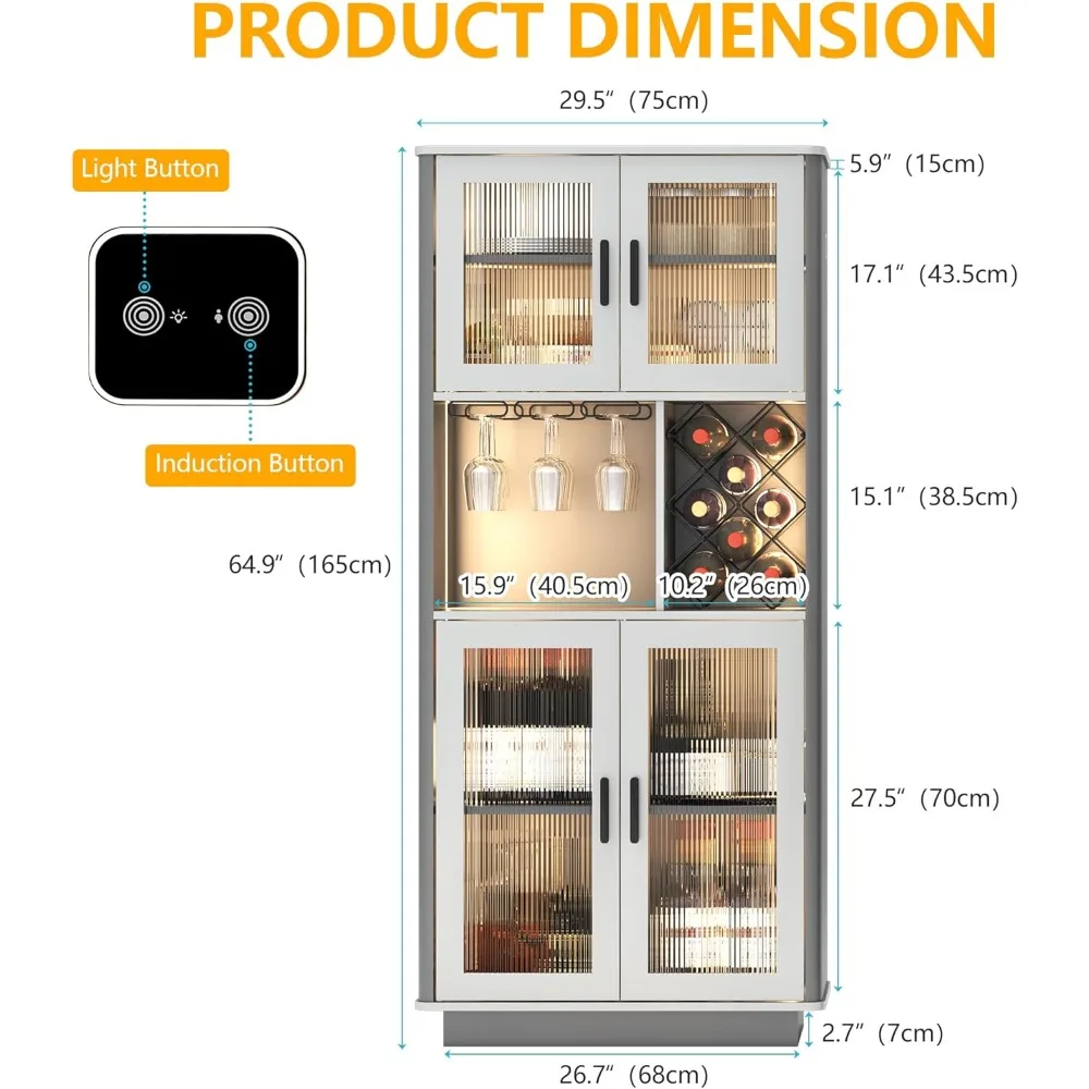 LED wine cabinet with movable wine rack, wine cabinet with light motion sensor, living room cabinet (dark gray+light gray)