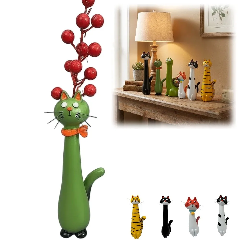 Funny Cat-shaped Vases Ornament Synthetic Resins Desk Decor Kitty Planter Cute Cartoon Style Handcrafted Quirky Cat Vase