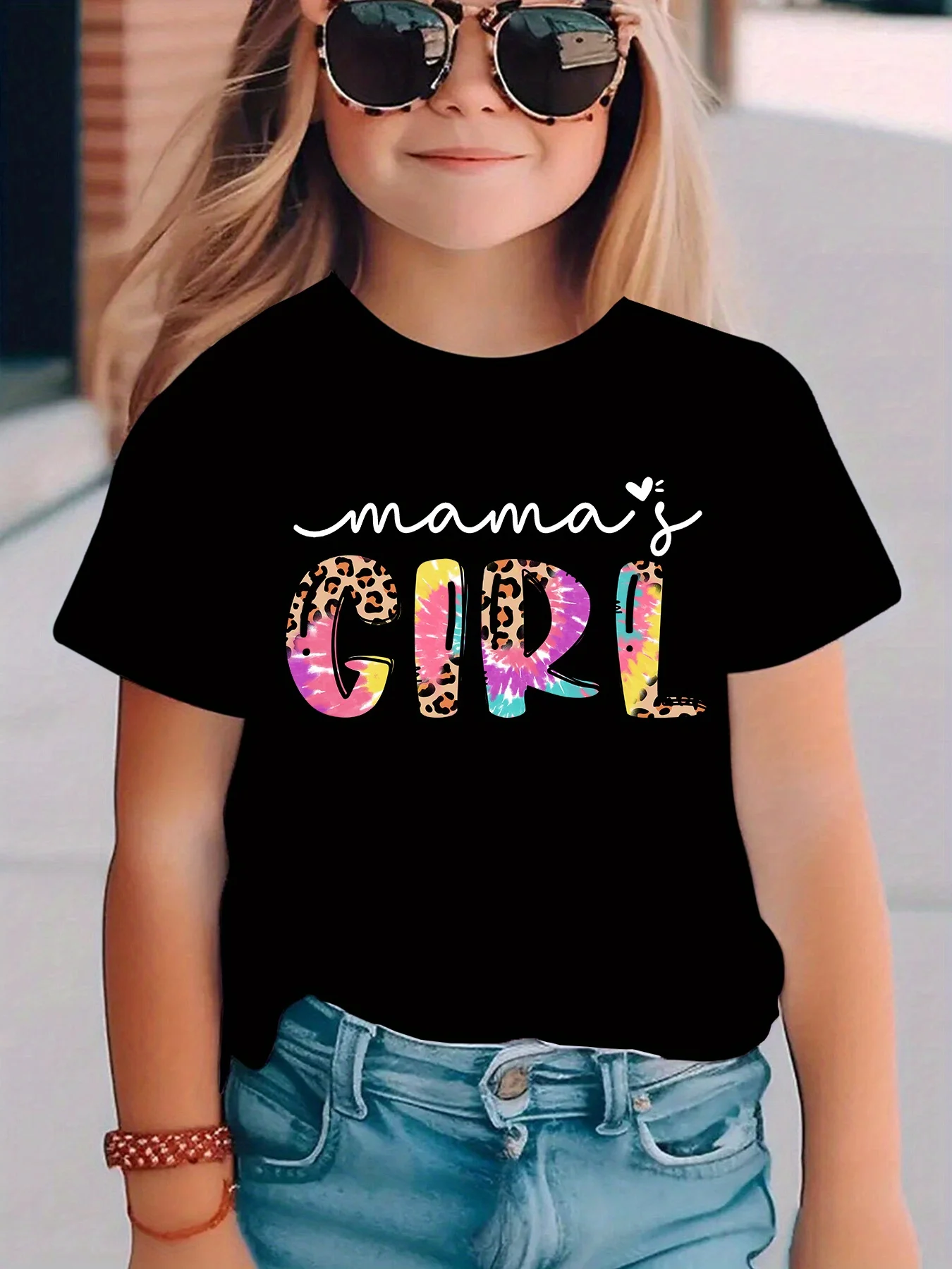 Summer Fashion Children's T-shirt Mama 'Girl Letter Element Printed Parent Child Top Simple Round Neck Short Sleeve