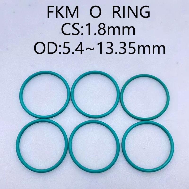

FKM Green Fluorine Rubber O Ring OD 5.4-13.35mm Thickness CS 1.8mm O Rings Sealing Gasket Oil Resistant Acid & Alkali Resistant
