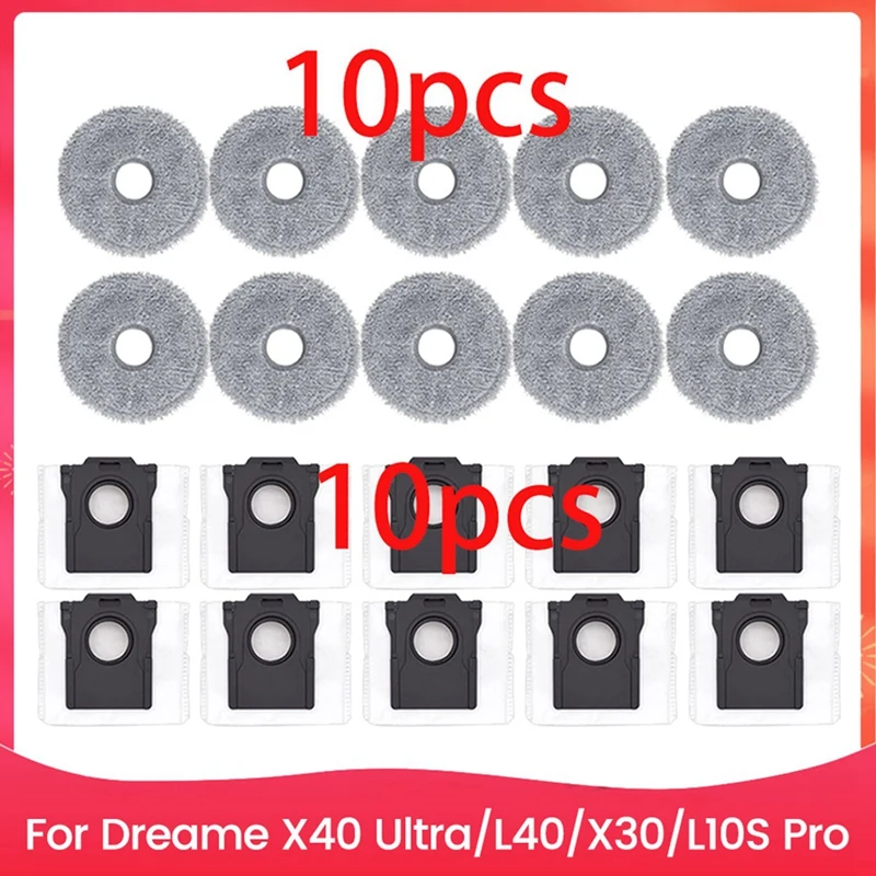 For Dreame X40 Ultra/L40/X30/L10S Pro Ultra Heat Robot Vacuum Cleaner Accessories Parts Vacuum Bags Dust Bag Mop Pads