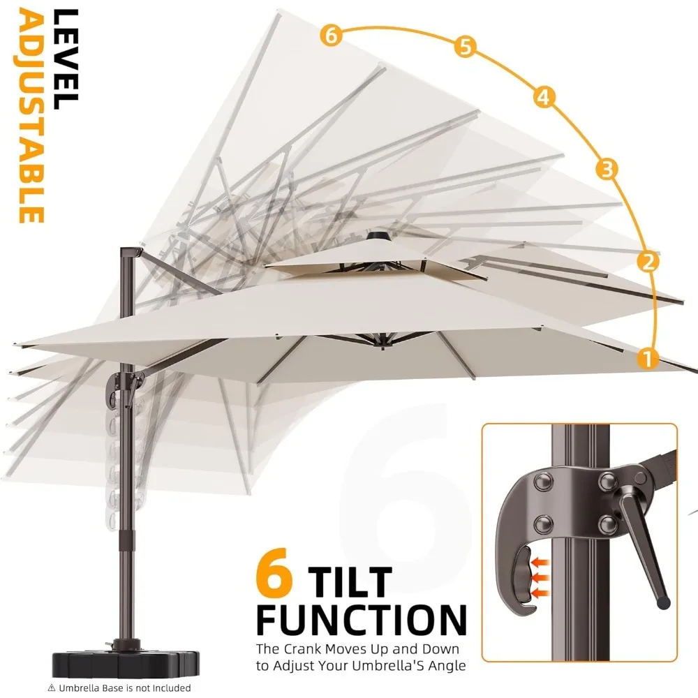 مظلة فناء خارجية مقاس 10 × 13 بوصة، مظلة ناتئ كبيرة مستطيلة الشكل شديدة التحمل 360 درجة ° مظلة دوران أوفست، مظلة ظل الشمس #6