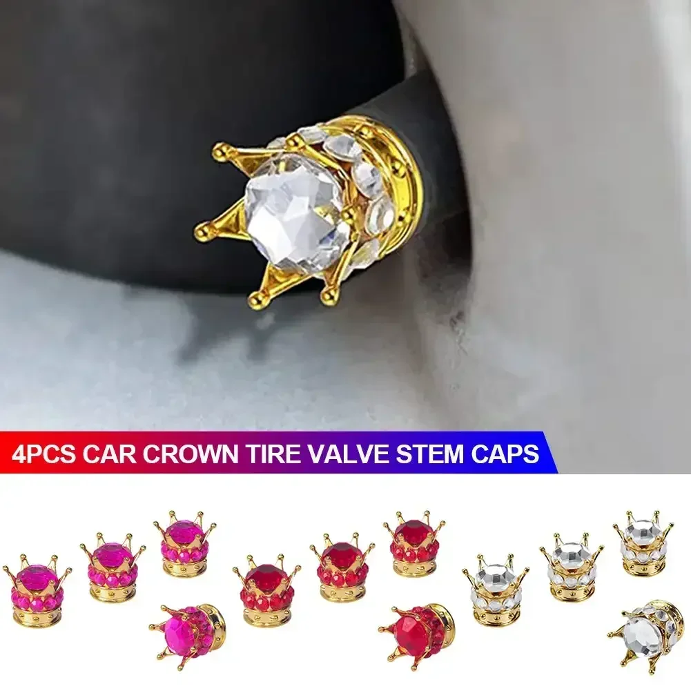 4PCS Car Motorcycle Bicycle Air Cover Car Wheel Tire Valve Caps Cover Crown Shape Bling Diamond Tyre Stem Dust Valve Caps Truck view 4
