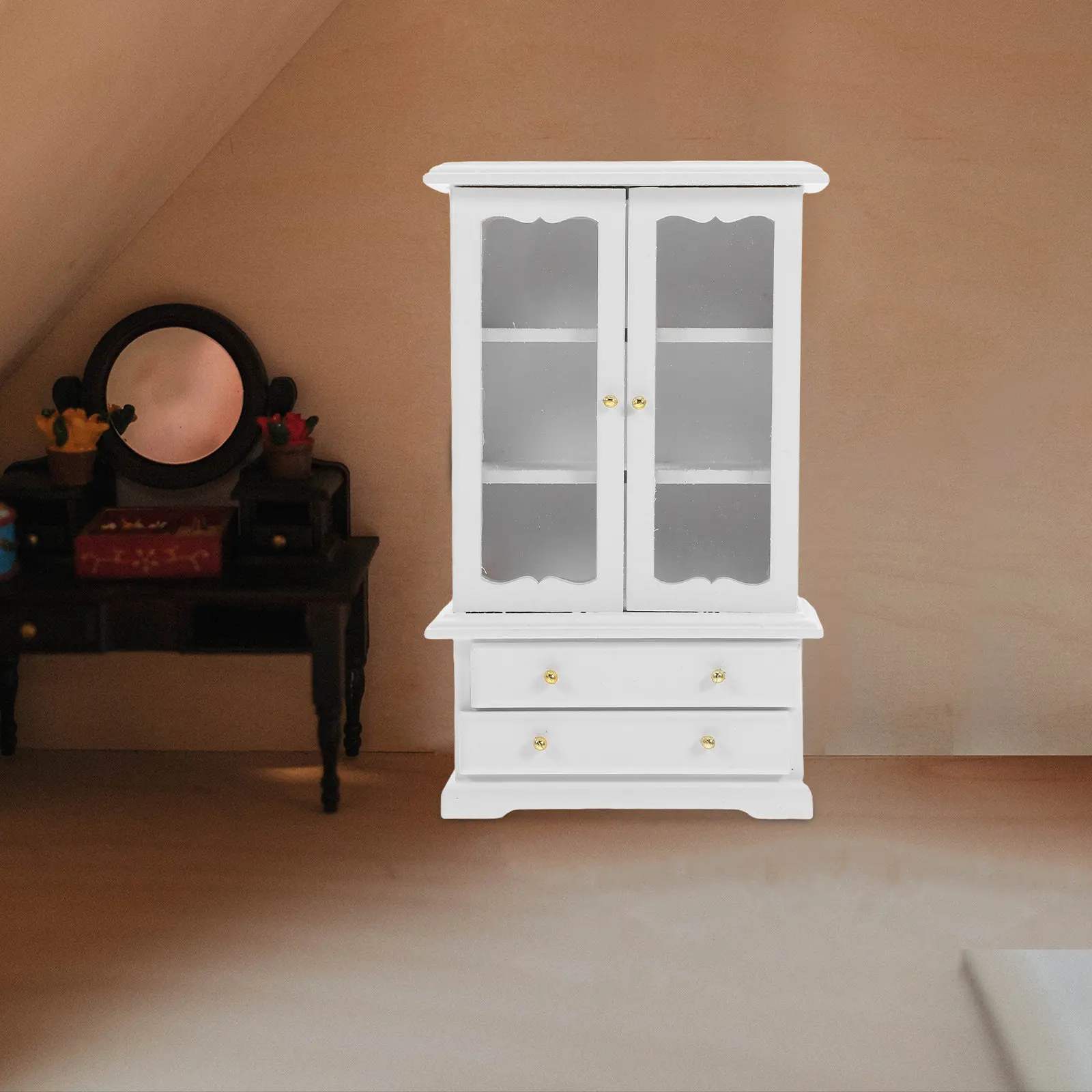 

Miniature Wooden Bookshelf Mini House Furniture Decor Micro Scene Adorable Small Storage Cabinet Exquisite Details