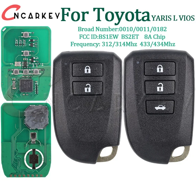 Pilot samochodowy do Toyoty YARIS L VIOS 2/3 przyciski 0010 0011 0182 312/314 433/434mhz 8A Chip P4 39 FCC BS1EW BS2ET Smart Key