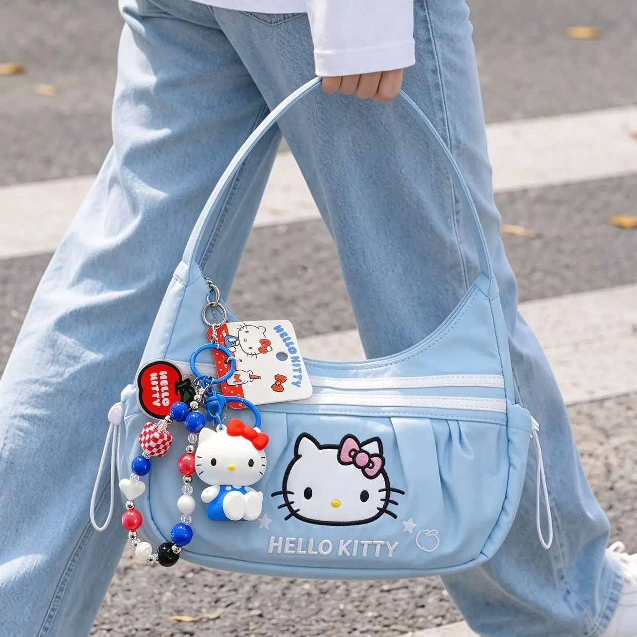 HelloKitty Storage Bag Pendant Large Capacity Bead Chain Bag Pendant KT Cat Creative Doll Keychain