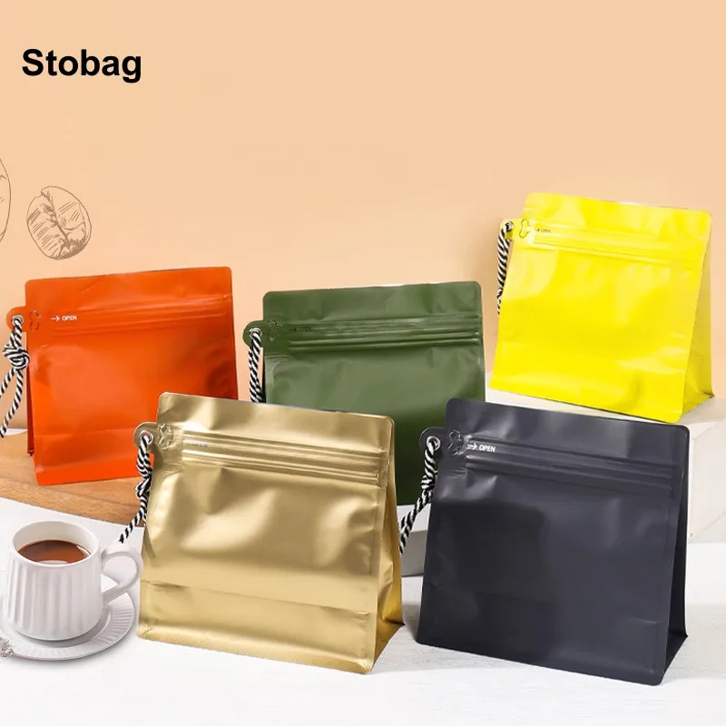 StoBag 50pcs Wholesale Coffee Beans Bag Packaging with Valve Aluminum Foil Sealed for Powder Food Nuts Storage Portable Pouches