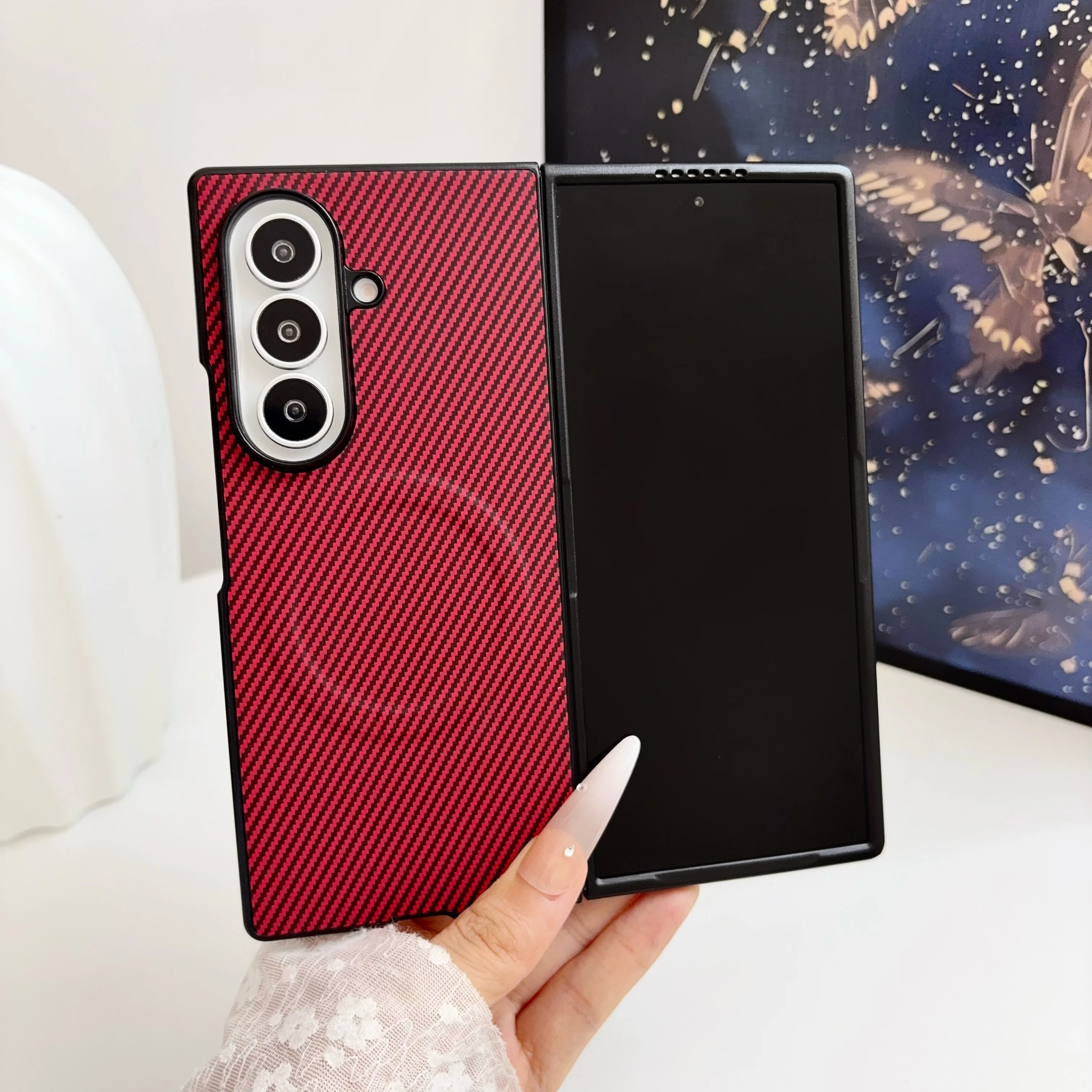 Magnetic Case for Samsung Galaxy Z Fold 8 Ultra 8 7 6 5 4 3 Cover PU Leather Carbon Fiber Texture for Magsafe Shockproof  Shell