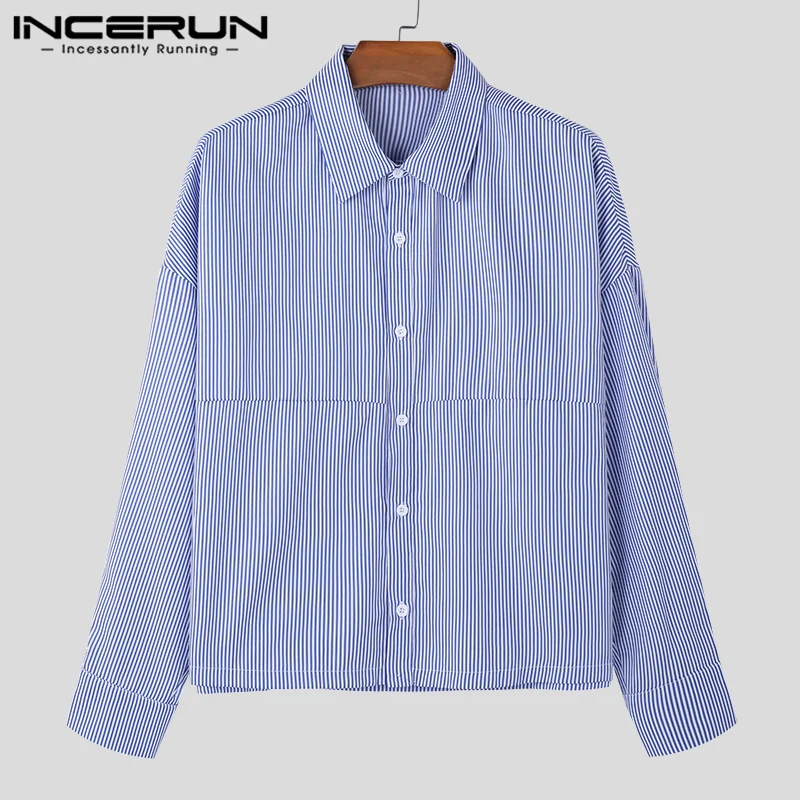 INCERUN Men Striped Shirt Lapel Long Sleeve Loose Korean Style Men Clothing Streetwear 2024 Fashion Casual Male Shirts S-5XL