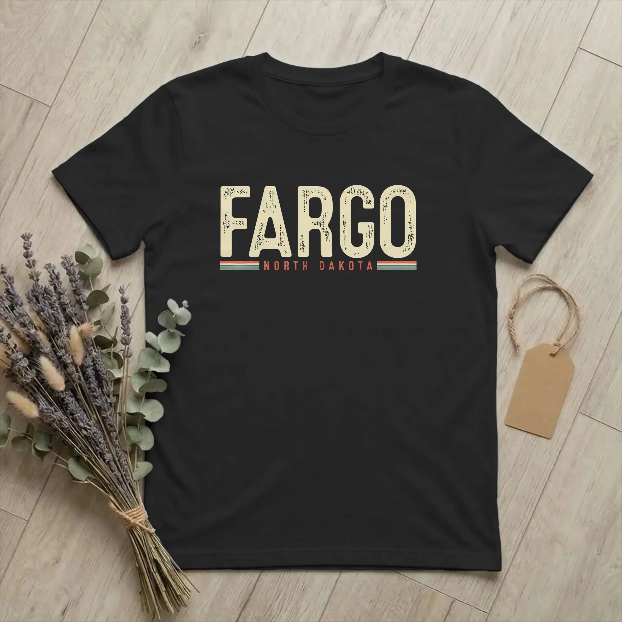 Fargo North Dakota Souvenir‌ T Shirts Men's Pure Cotton Hipster T-Shirt O Neck France Travel Tee Short Sleeve Clothing Plus Size