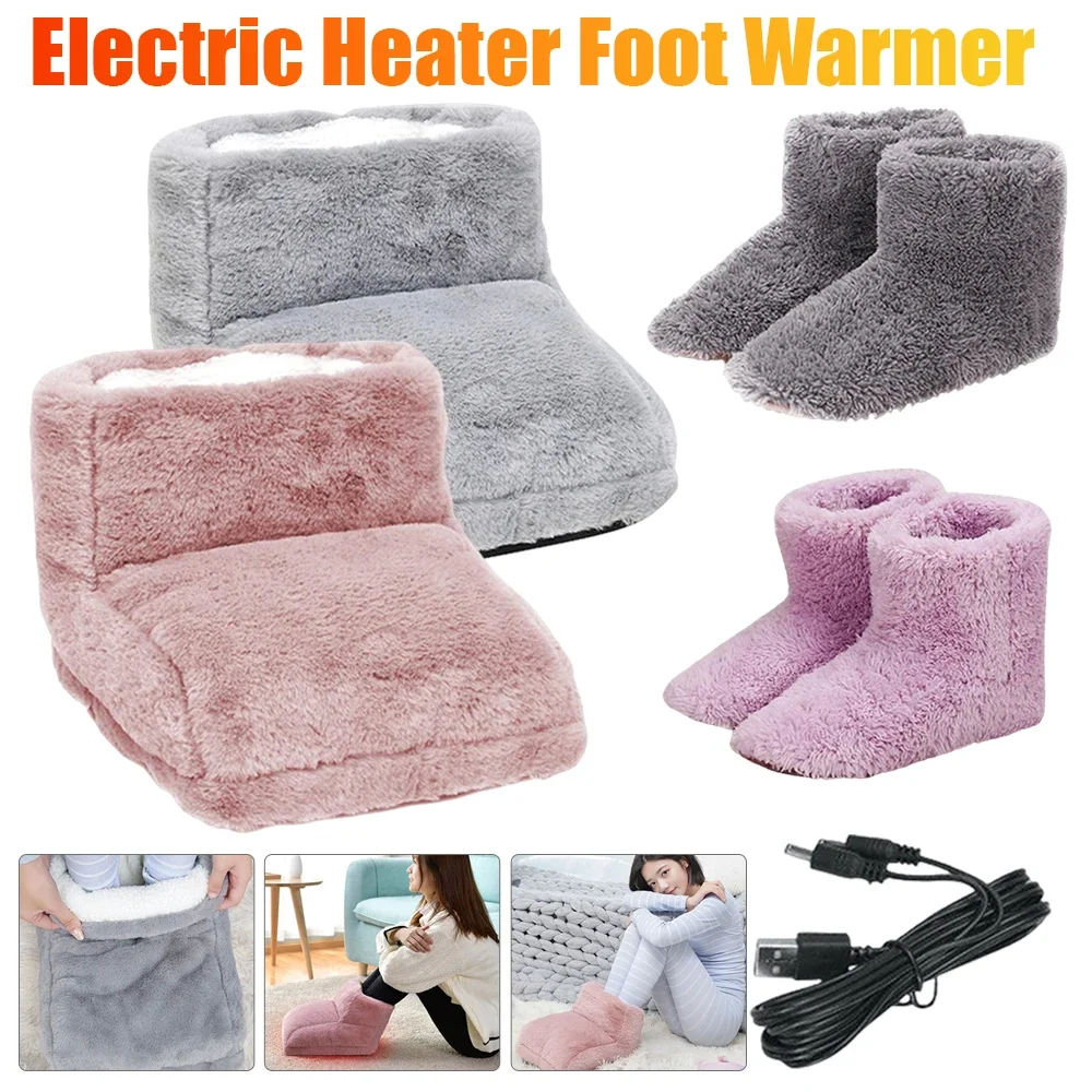 Electric Heater Foot Warmer Detachable Foot Heating Pad USB Charging Fleece Warm Foot Cover Washable Plush Shoes Heating Pads