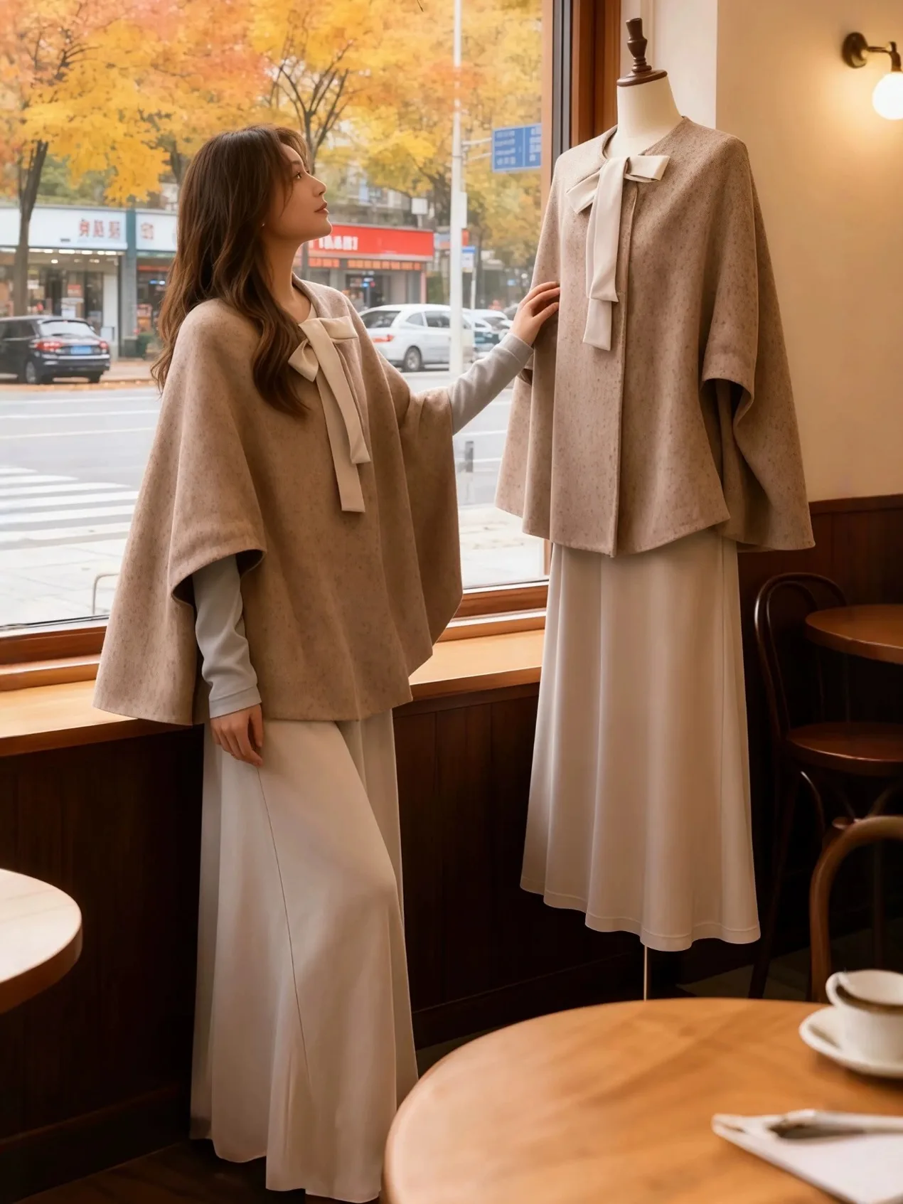 

plus Size Winter Faion Set for Women Beautiful oulder awl Coat Dr Gentle Sle High Waist Loose Fit Polyester Fabric