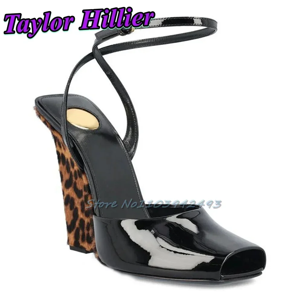 

Burgundy Red Heels Women Wedges Buckle Strap Heeled Sandals Patent Leather Solid Peep Toe Sandalias De Mujer Luxury Shoes 2025