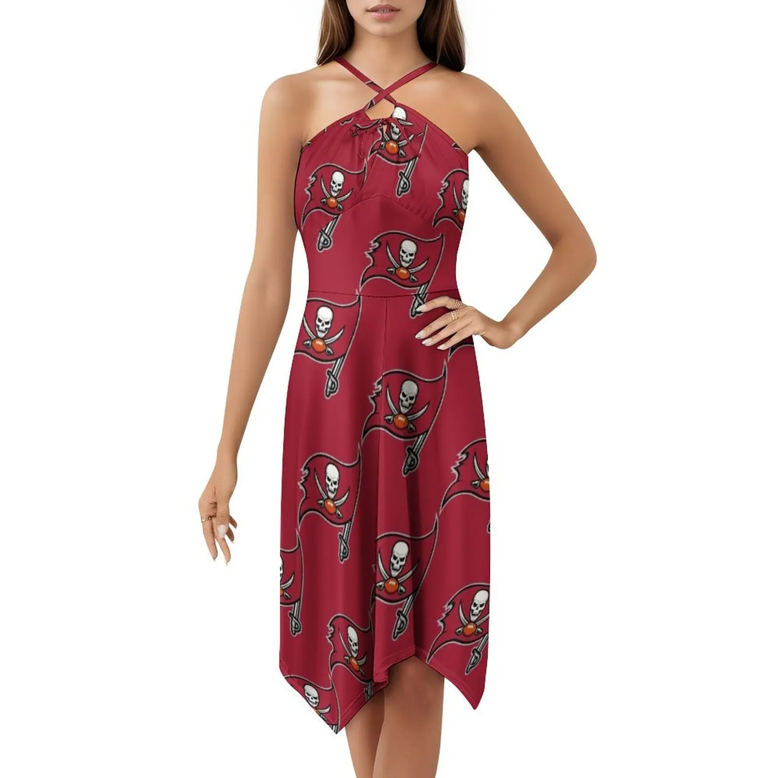 Cool-Tampa-Bay-Fun ボヘミアン ノースリーブ ドレス 女性用 プリント ビーチ パーティー ドレス ロゴ スポーツ チーム バッカニアーズ バッカニアーズ 女性