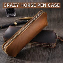 Vintage Pencil Case Retro Zipper Storage Bag Crazy Horse Pencil Pouch Pen Holder School Stationery Office Acsesories Kid Gift