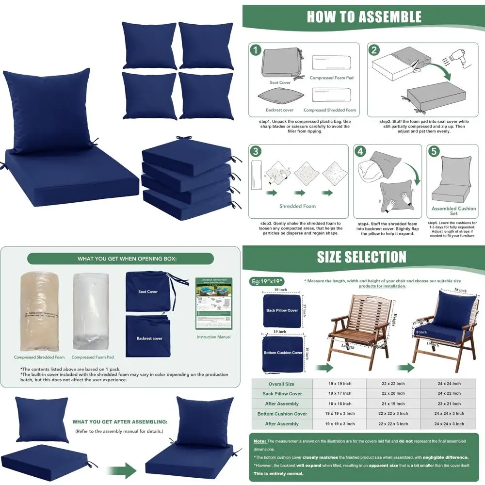 

24-дюймовый водонепроницаемый двусторонний комплект подушек для патио со съемными чехлами для удобного сидения