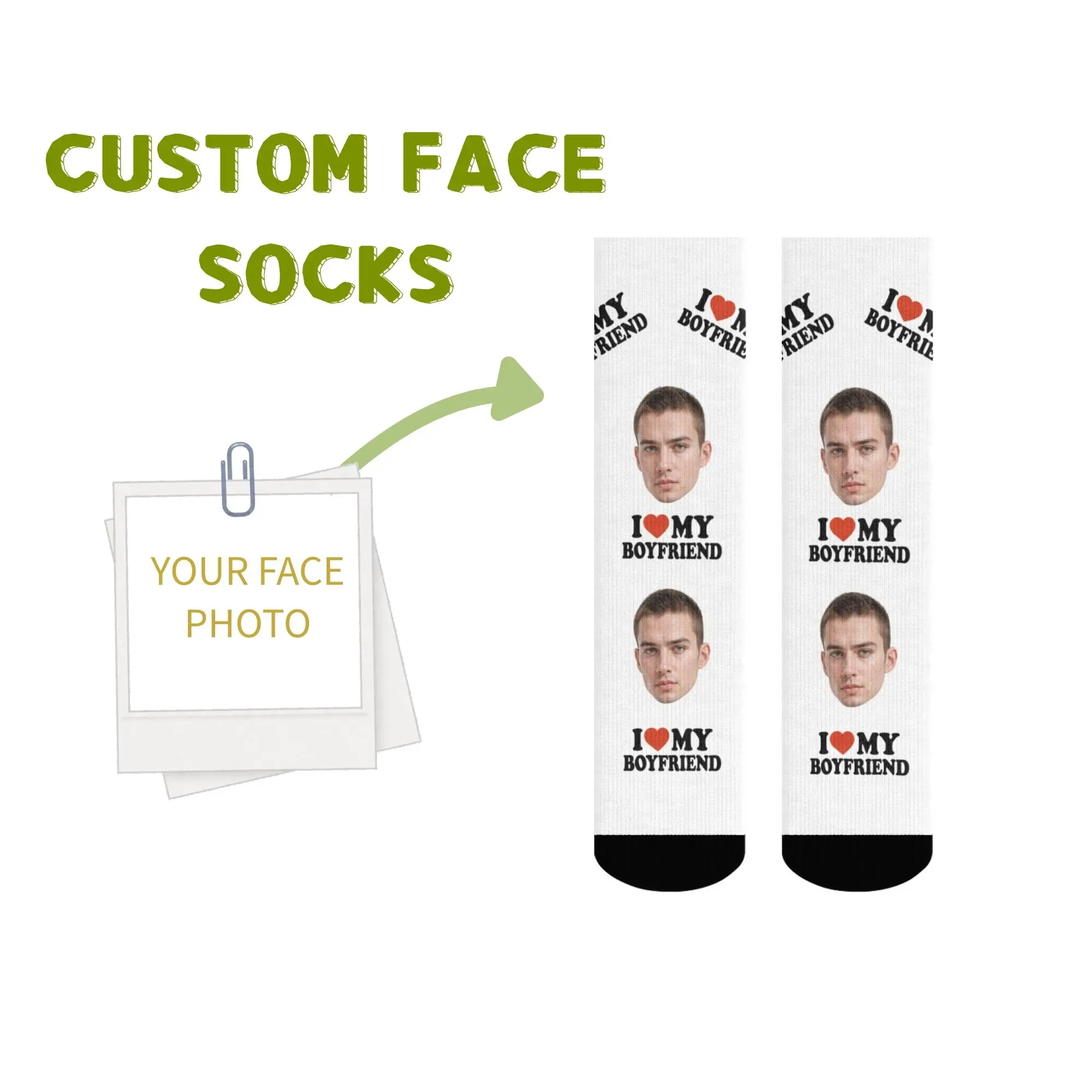 

Custom "I Love MY BOYFRIEND" Face Print Socks Personalized for Lover Couple To Boyfriends Birthday Celebration Ideal Gift