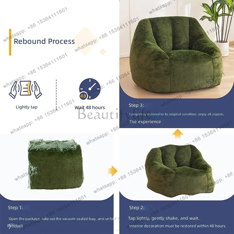 LJY Vacuum-Compressed Lazy Sofa for Small Spaces, Cloud-Shaped Bean Bag Chair with Memory Foam Beads, Tatami Living Room Accent