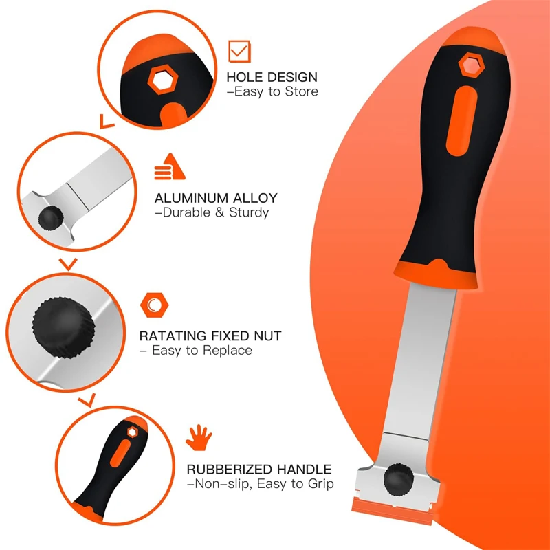 Long Handle Razor Blade Scraper Remover for Cleaning Sticker Paint Caulk from Window Car Glass Windshield Scraper with 20 Blades