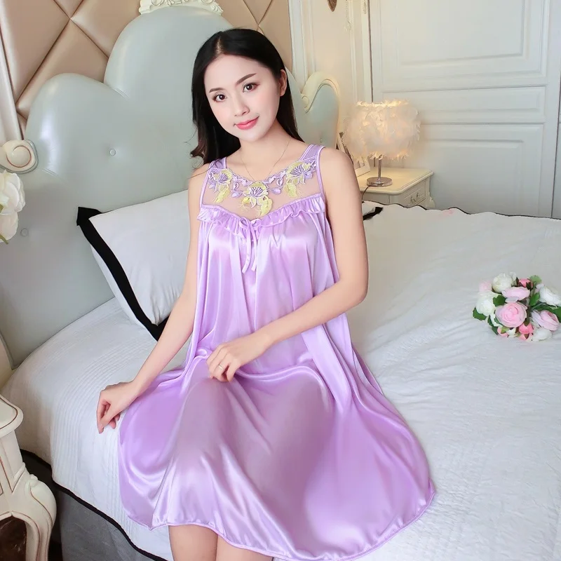 XXXXL Ladies Sexy Silk Satin Nighties Robes Sleeveless Nightgown Night Dress Summer Night Shirt Sleep Shirt Nightwear For Women