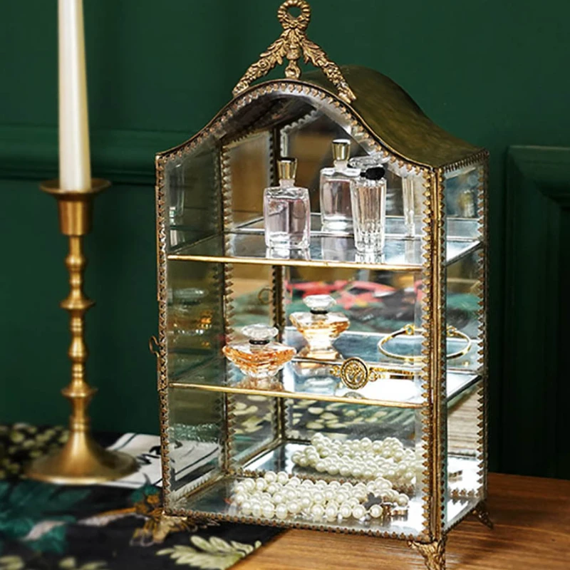 

Imported Handmade Retro Copper Edge Mirror Jewelry Display Cabinet Glass Small Jewelry Collection Storage Desktop Decoration