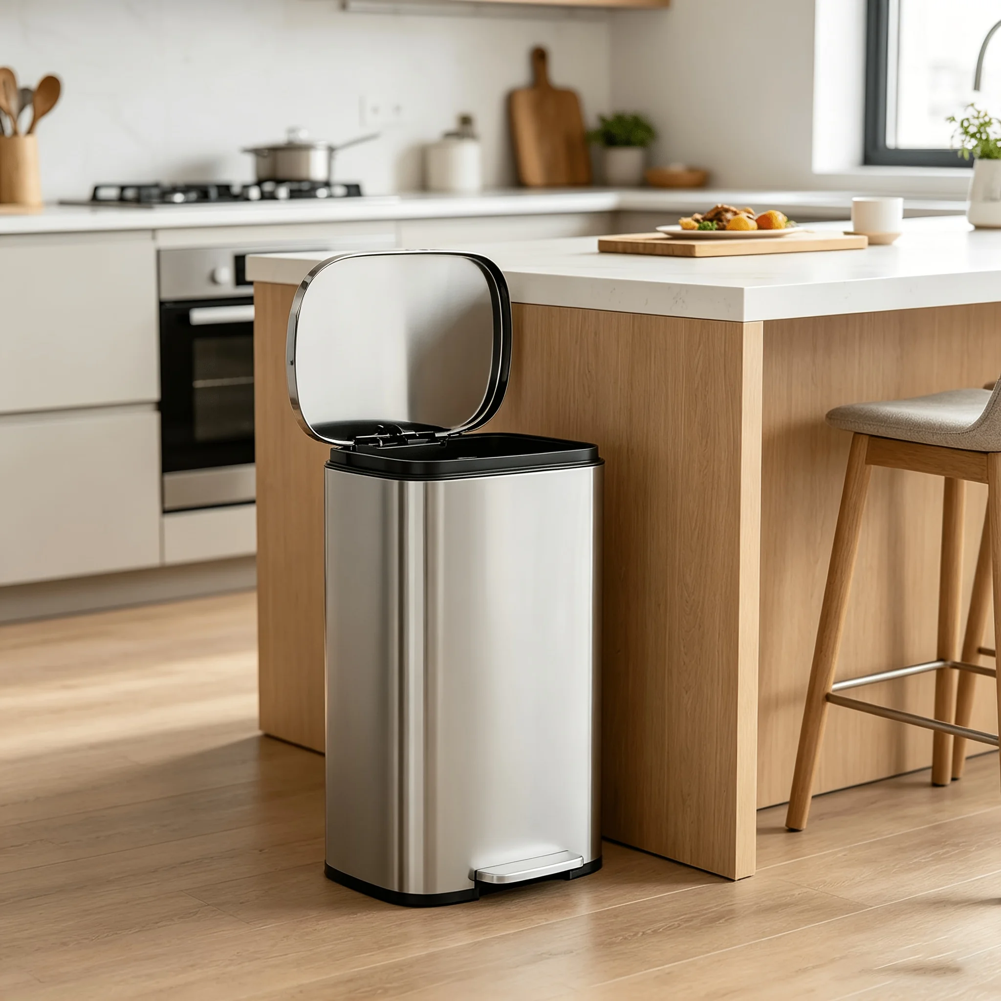 

us13 Gallon Trash Can, 5L/30/50 Liter Kitchen Garbage Can Fingerprint Proof Stainless Steel with Removable Inner Bucket And Hinged Lids, Pedal Rubbish Bin for Kitchen Home Officed
