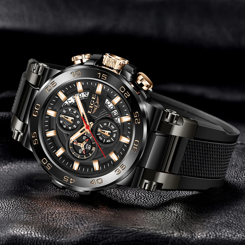 LIGE Waterproof Watch Men Silicone Sport Military Watch For Men Fashion Automatic Date Men's Quartz Wristwatches Reloj Hombre