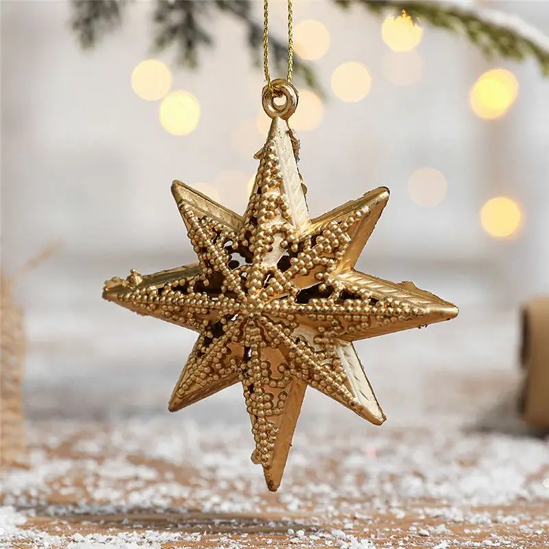 Christmas Ornaments Gold Party Supplies Christmas Star Ornaments Flash Hanging Stars Retro Christmas Trees Decoration &LICG