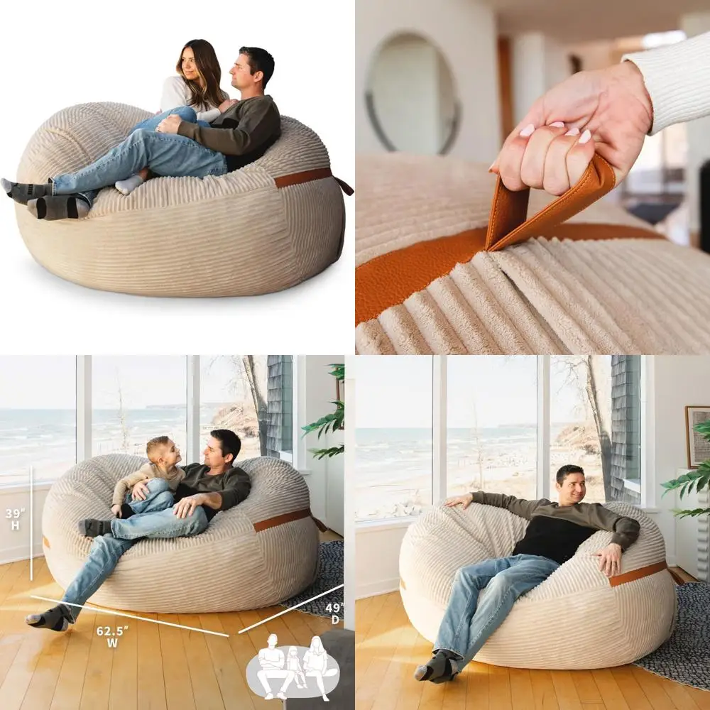 

Fuf XL Foam-Filled Bean Bag Chair with Removable Cover, Moss Green Corded Plush, 6 Feet Large