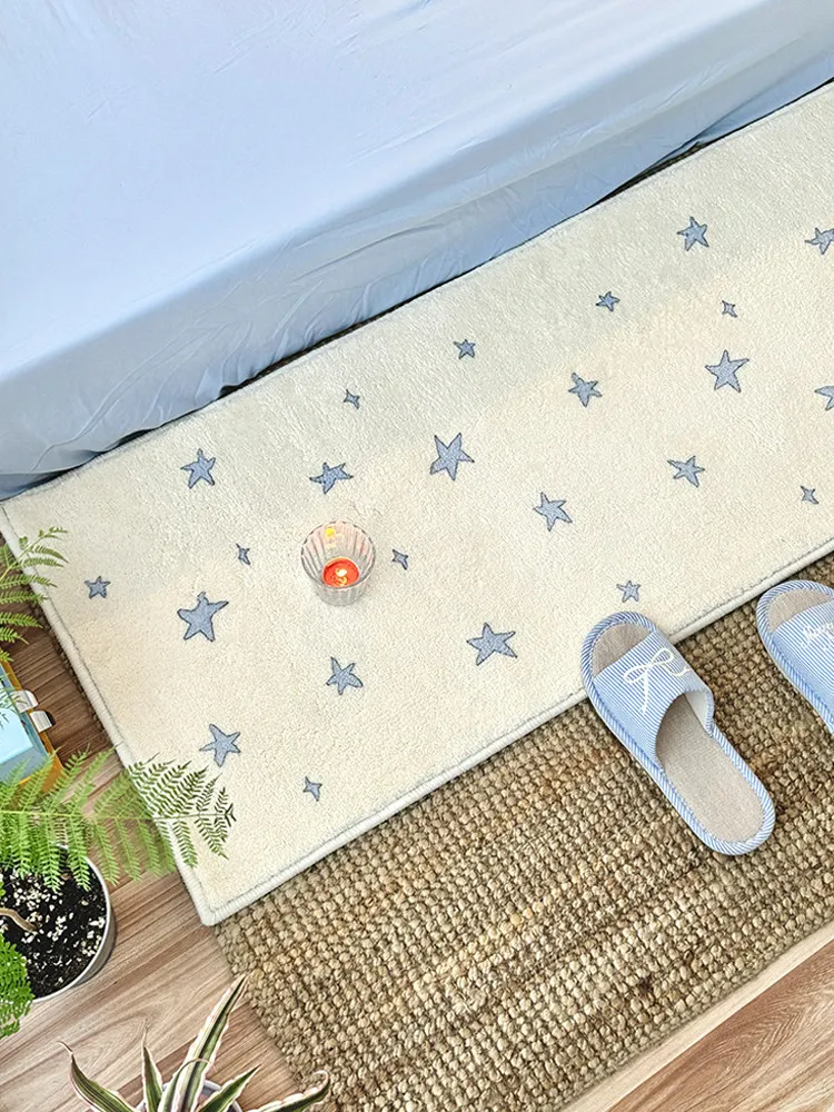 INS Style Star Pattern Bedside Rug Faux Cashmere Soft Bedroom Carpet Fluffy Area Rug Aesthetic Home Decor Living Room Floor Mat