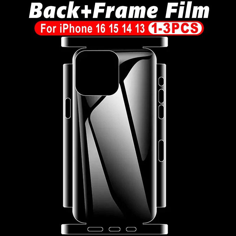 Back Hydrogel Film Border Frame Stickers for IPhone 16 Pro 15 14 13 ProMax Plus Back Side Edges Films Cover Screen Protectors