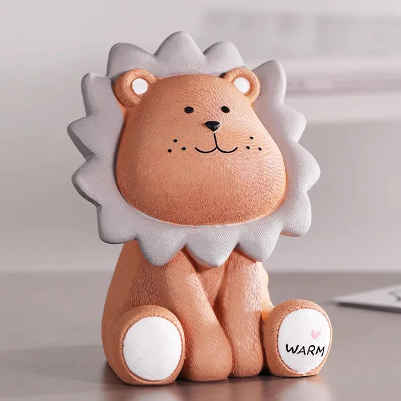 Creative Nordic Lion Piggy Bank for Kids Adults Modern Living Room TV Cabinet Decor Cute Animal Money Box Unique Gift Children