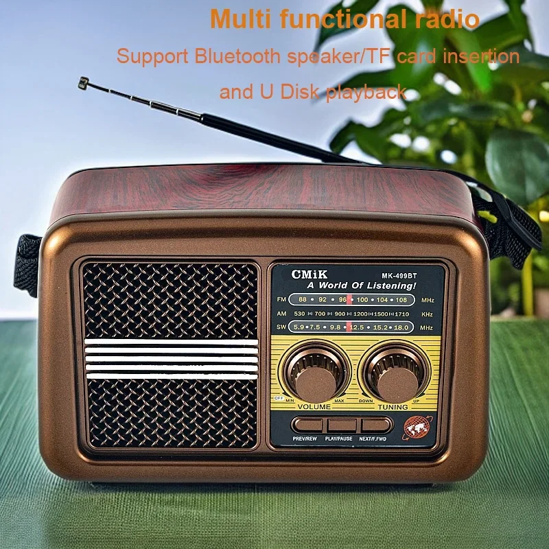 Portable Retro Multi Band Radio FM/AM/SW Radios Built-in Wireless Bluetooth Speaker Support TF Card Insertion U Disk Playback