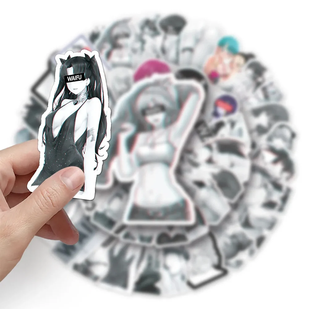 10/30/50PCS Waifu Black And White Sexy Girl Hentai Bikini Sticker For Otaku Adult Phone Laptop Ipad Pvc Waterproof Sticker Packs