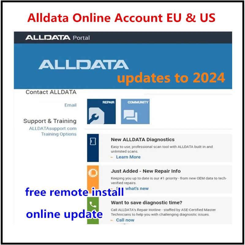 Newest 2024 Alldata Online Account EU&US 12 Months Service Support New Car Model Updates to 2024 Year Remote Install Activate