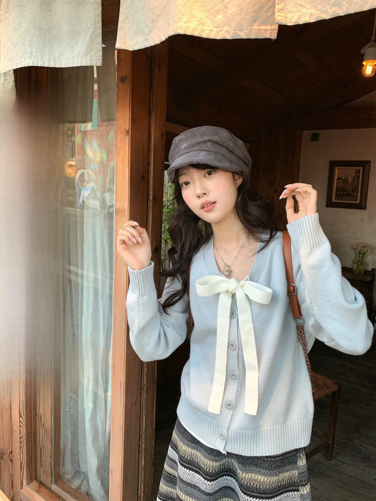 

Holli Korean Design Sensation Gentle Knot Tie Sweater Fake Two-Piece Knitted Long Sve Color Winter New A...