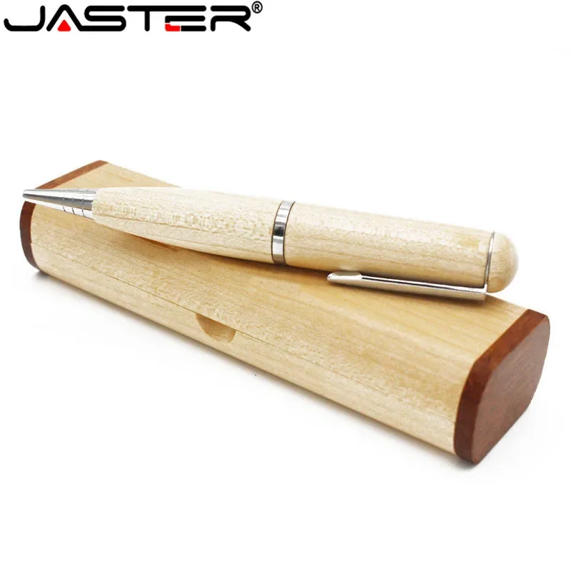 

JASTER 1pcs free Color printing logo wood Ballpoint pen with wooden box flash drive pendrive 16GB 32GB 64GB memory card U disk