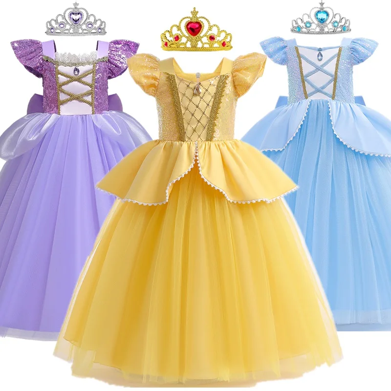 Girls Belle Princess Dress Kids Ball Gown Cosplay Costume Beauty and Beast Child Xmas Birthday Carnival Party Halloween Disguise