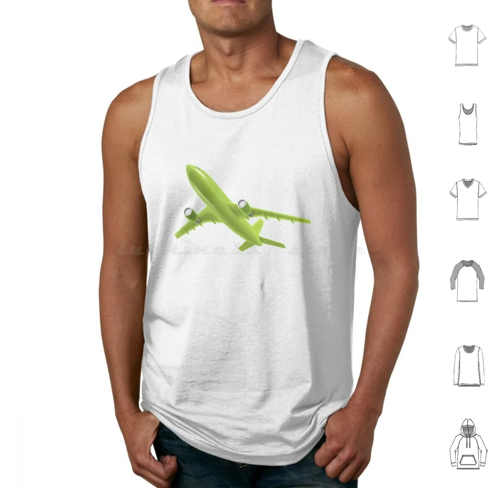 Green Airplane Tank Tops Print Cotton Airplane Fly Flight Passenger Airways Green Pilot