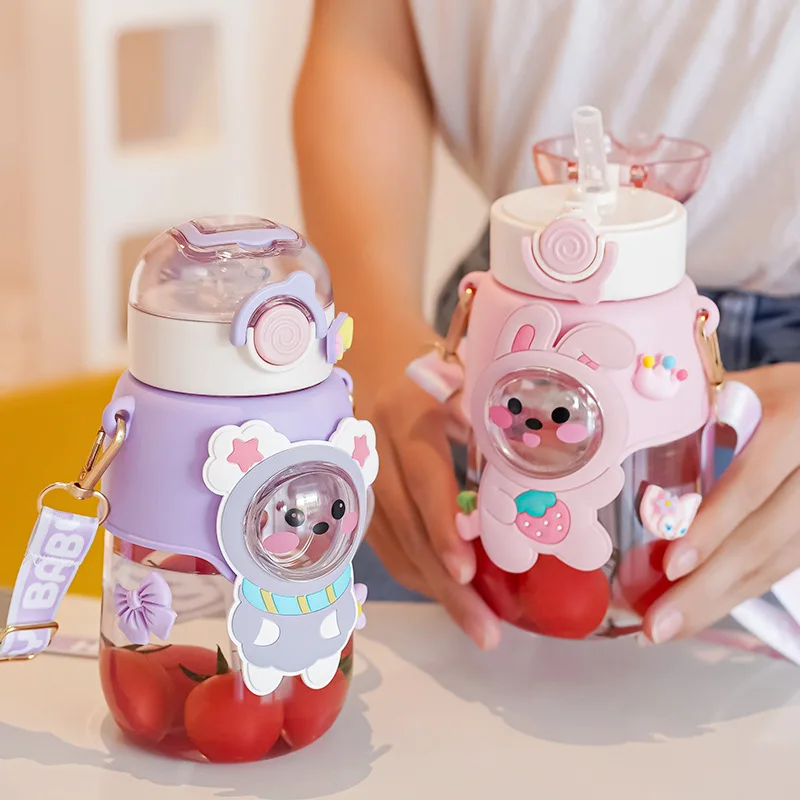 

Cute Cartoon Plastic Cup Kids Kawaii Kettle Outdoor Travel Drink Tumbler Summer Portable Straw Mug 700ml Water Bottle For Girls