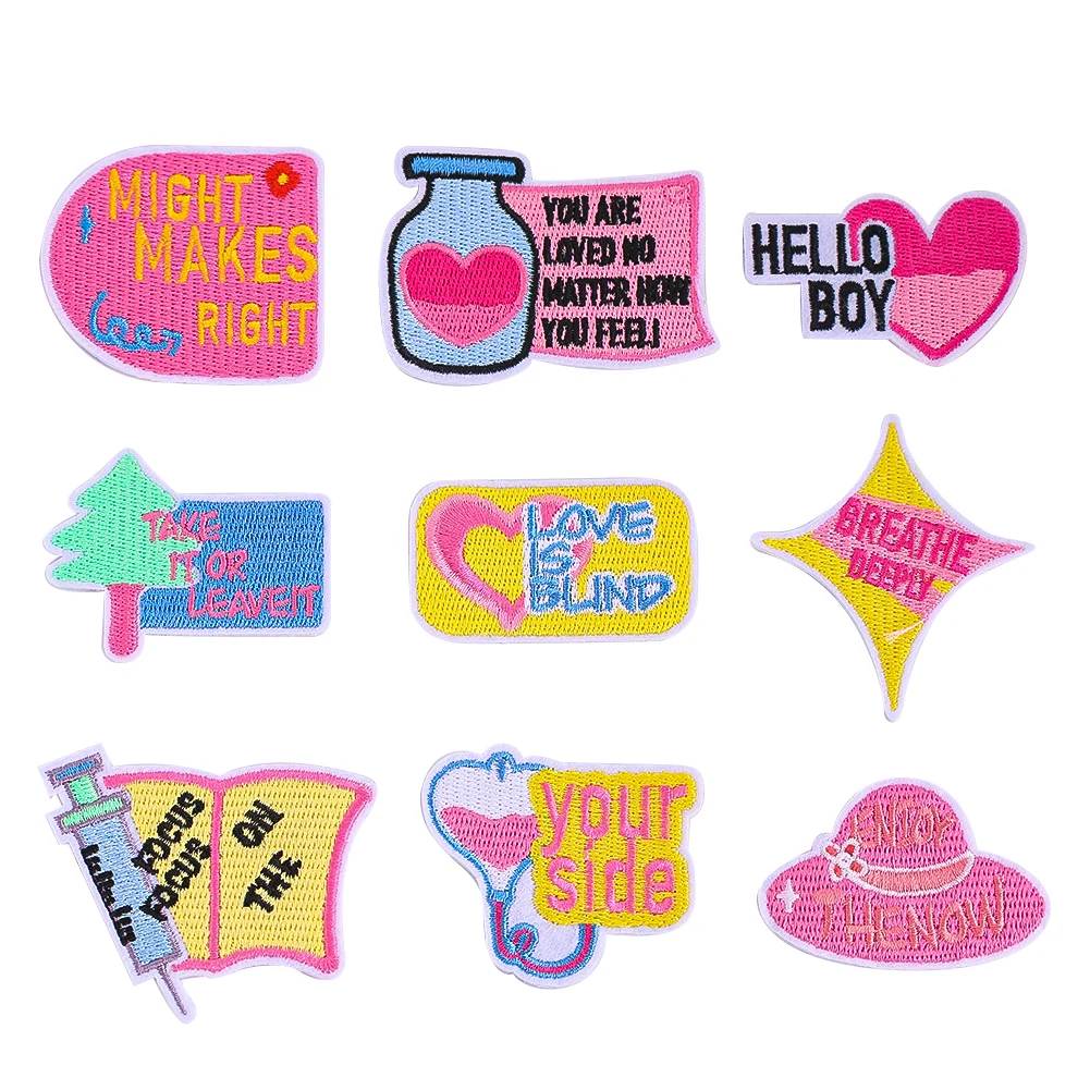 

Romantic Love Lettering Fabric Patch Iron On Embroidery Applique English Text Badge Clothing Decoration Sewing Fashion Souvenirs