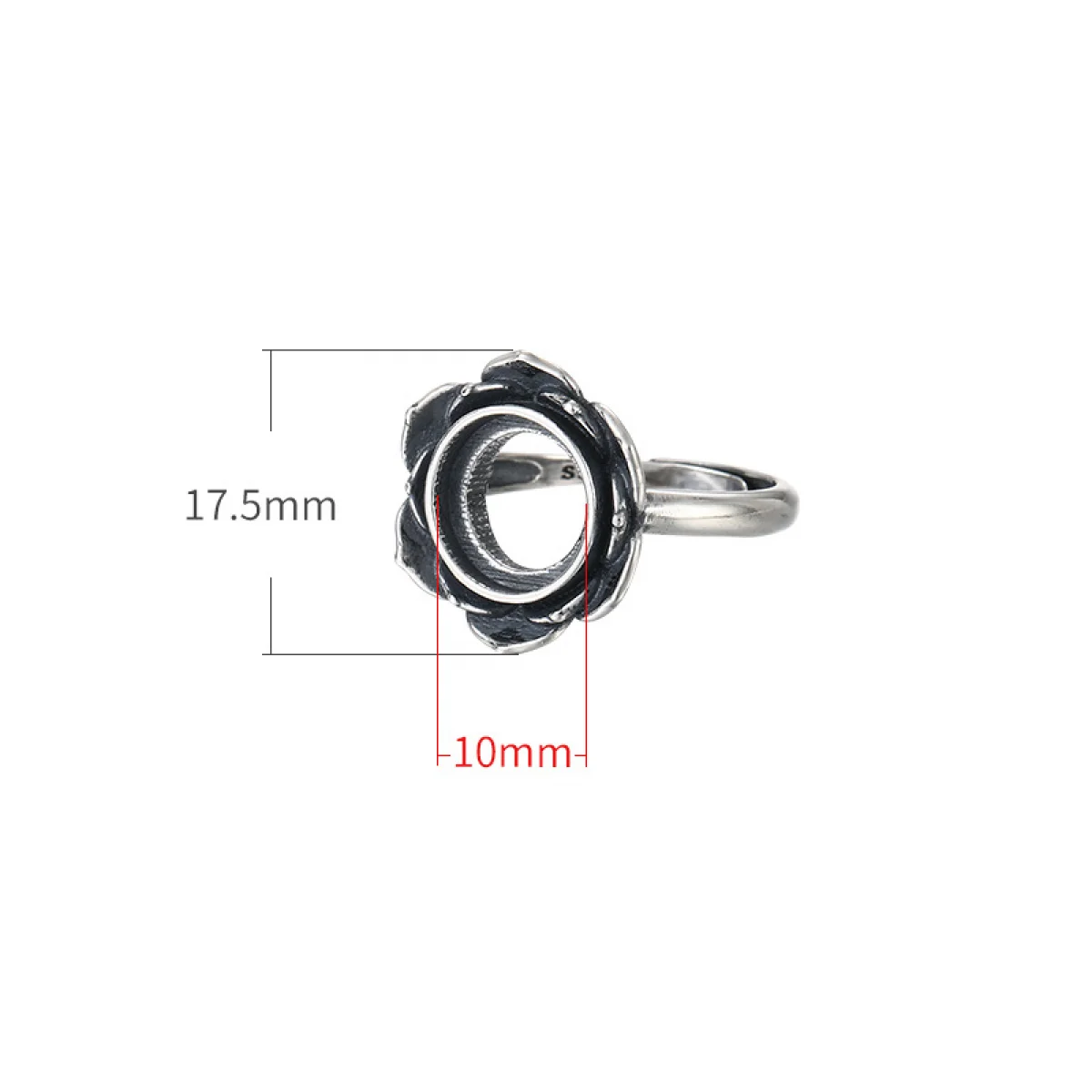 925 Sterling Silver Rose Shaped Adjustable Ring Base Blank Fit 10mm Round Cabochon DIY Ring Jewelry Making Accessory