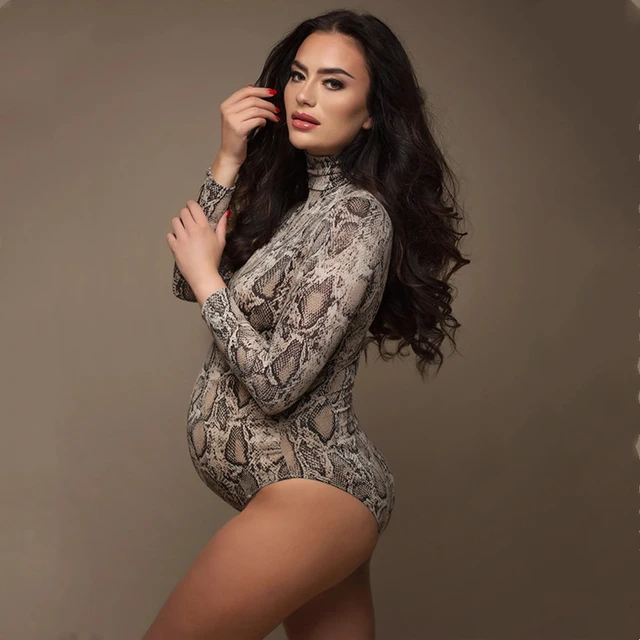 Body de fotografia de maternidad elastico para mujer embarazada camisa de manga larga con estampado de serpiente ropa de sesion de fotos para el embarazo Top basico AliExpress