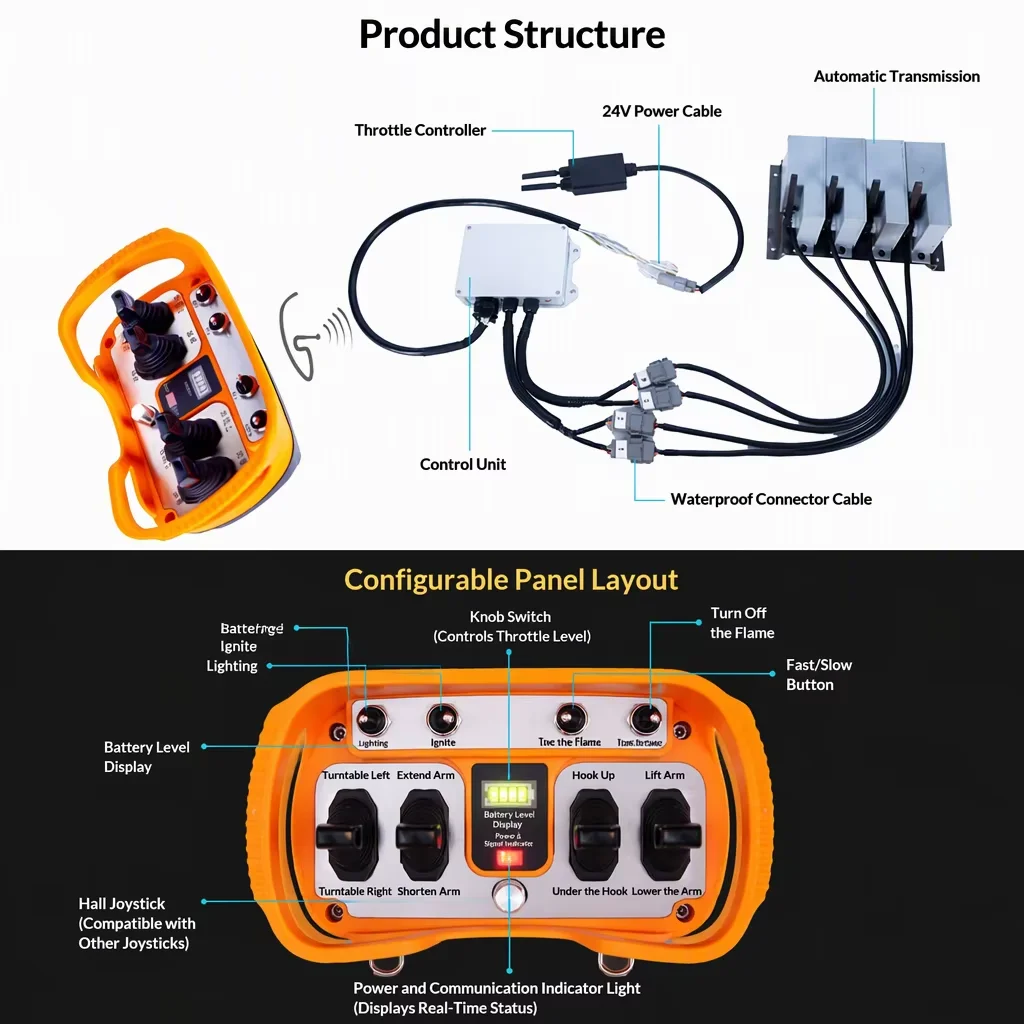 Hydraulic Actuator Wireless Remote Control, LCC 4 Joystick Industrial Radio Remote for Truck Crane & Working Platform