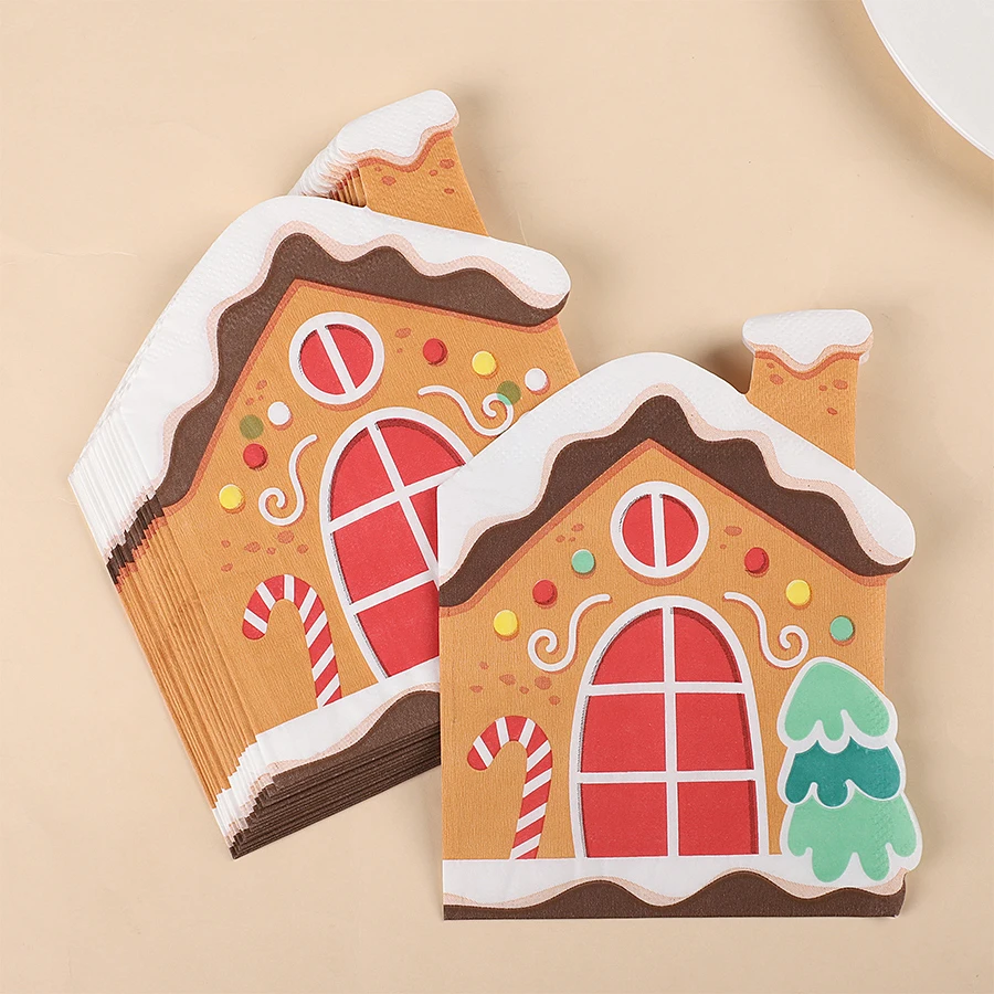 Home Fragrance Gingerbread - 16/32Pcs Gingerbread House Shaped Christmas Napkins