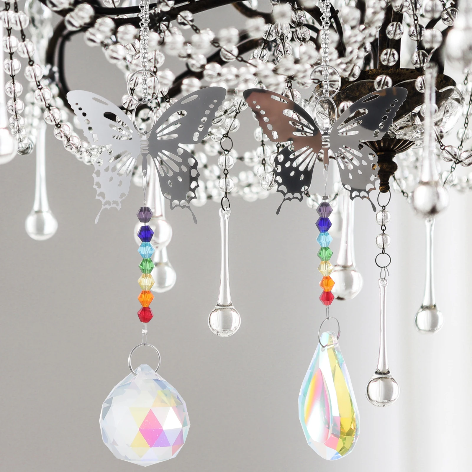 

2 Pcs Suncatcher Crystal Window Hanging Decorations Ornaments Prism Household White