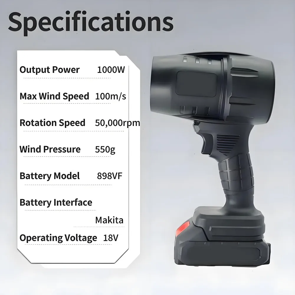 Gwałtowny wentylator turbinowy do suszarki do włosów do czyszczenia opadłych liści, kurzu z komputera, śniegu i piasku. Mocna dmuchawa elektryczna (bez baterii)