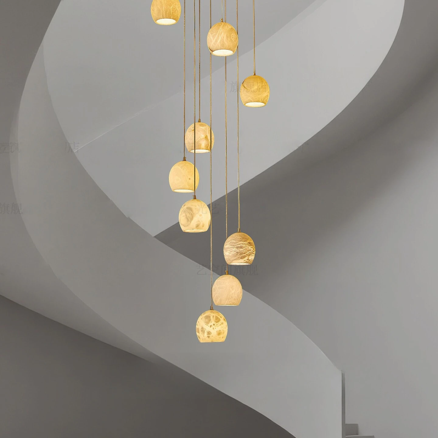 Spanish marble all copper chandelier stair light minimalist duplex villa stair designer model room restaurant chandelier